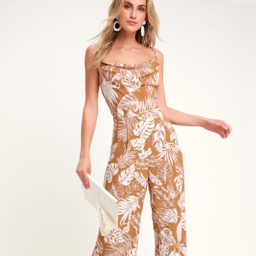 Lulu’s Moon River Tropical jumpsuit Small